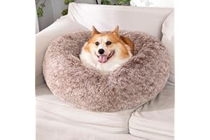 CATBOAT 30'' Calming Cat Bed - Indoor Washable Donut Dog Bed with Non-Slip Bottom,Fluffy Faux Fur Plush Cat Donut Bed Anti Anxiety, Self Warming Cuddler Cushion Bed for Large Dogs and Cats, Brown