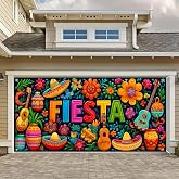 HOMETITUTE Day of the Dead Fiesta Garage Door Cover 13x6 FT | Polyester,Fiesta letters and guitars,day of the dead banner for garage doors,garden fences,home walls