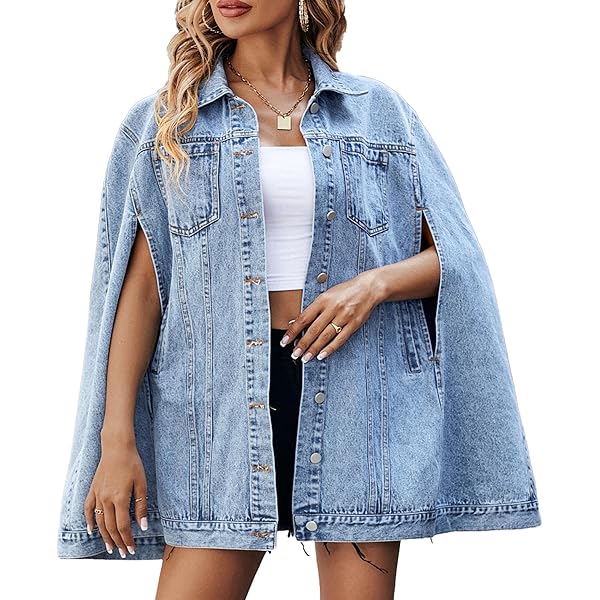 Amazon.com: chouyatou Women's Oversized Denim Poncho Jacket