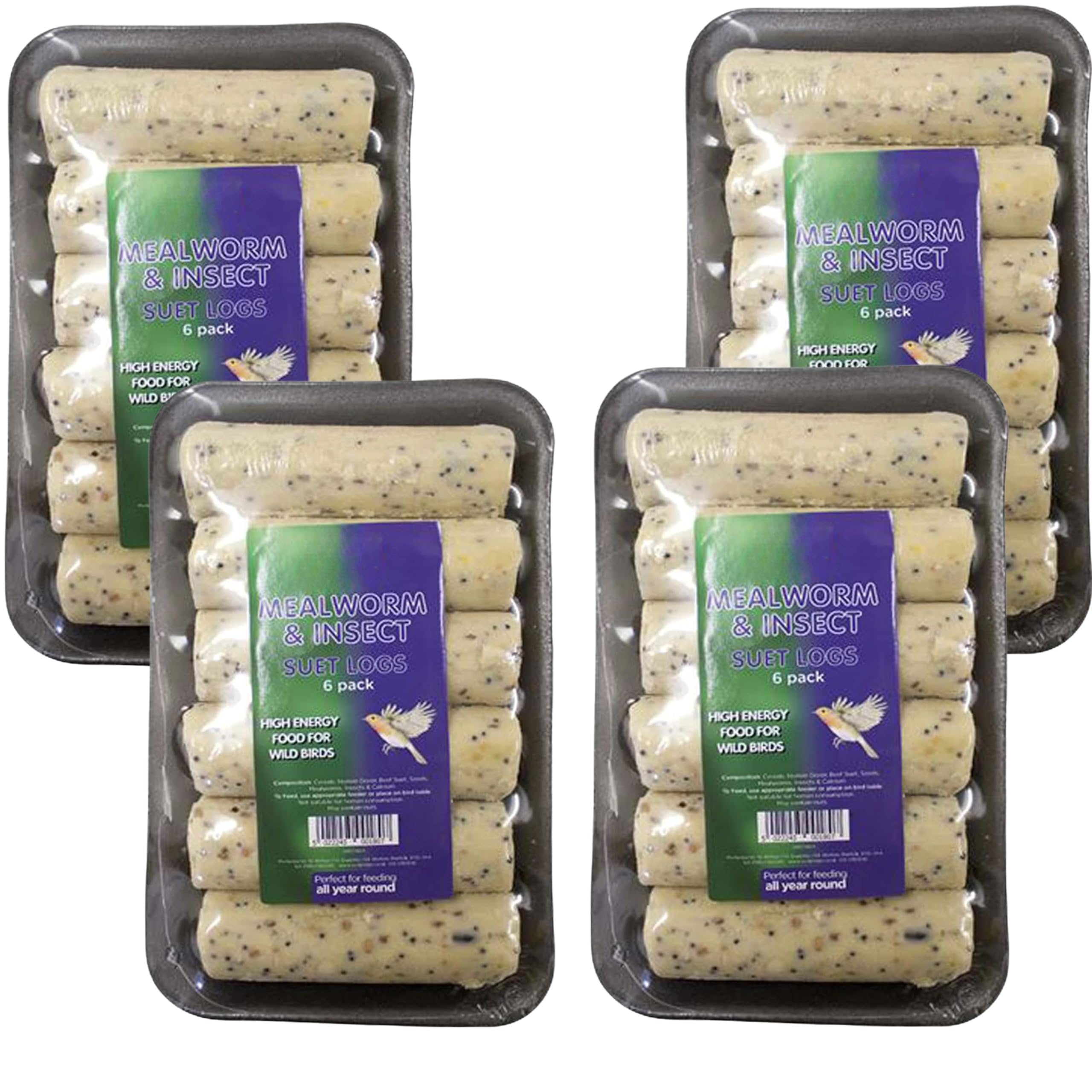 Suet Logs for Wild Birds Bundle Contains Insect & Mealworm Garden Nuggets Total 24 Logs