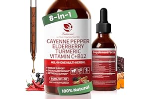 LUKAREE Cayenne Pepper Drops, 8-in-1 Complex - Elderberry, Turmeric Curcumin, Astragalus, Ginseng, Vitamin C & B12, Organic Liquid Supplement, Fast Absorbing Berry Flavor, 2 FL OZ – Daily Wellness Support