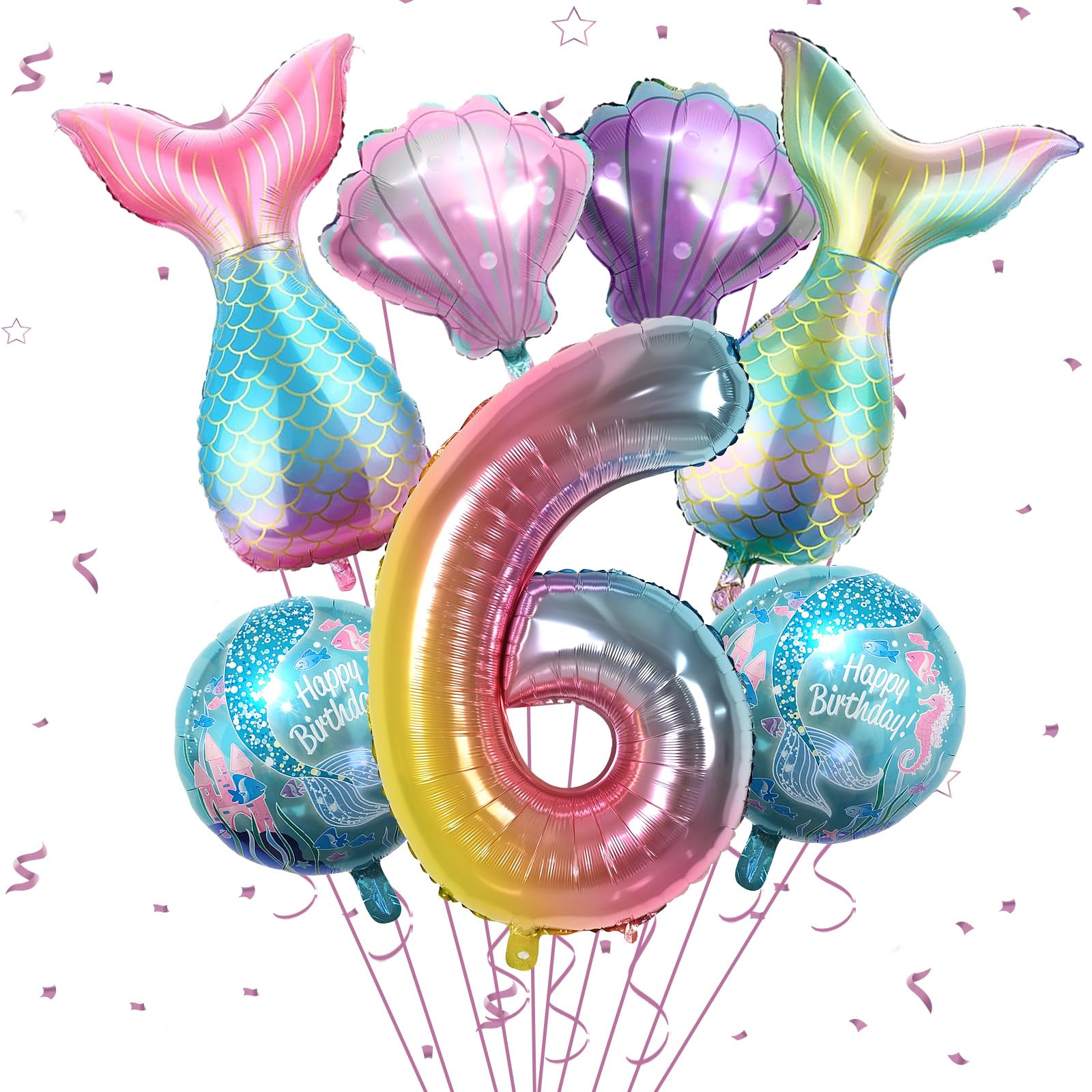 Photo 1 of 6th Mermaid Birthday Decorations,Pink Blue Balloons Kit Sea Balloon Tail Balloons for Girls Mermaid Party Baby Shower