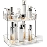 TENDER EPOCH Bathroom Counter Organizer Countertop Storage Skincare Countertop Makeup Organizer Cosmetics Skincare Organizers Holder for Perfume-Clear white-silver pole