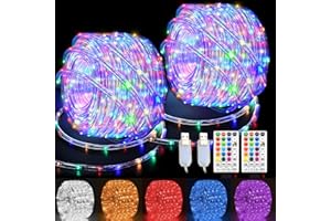 GLPE LED Rope Lights Indoor with USB Powered, 66Ft (33Ft X 2 Pack) 200 LED String Lights Outdoor with Remote,16 Color Changing Rope Lights for Outside Garden Party Wedding Christmas