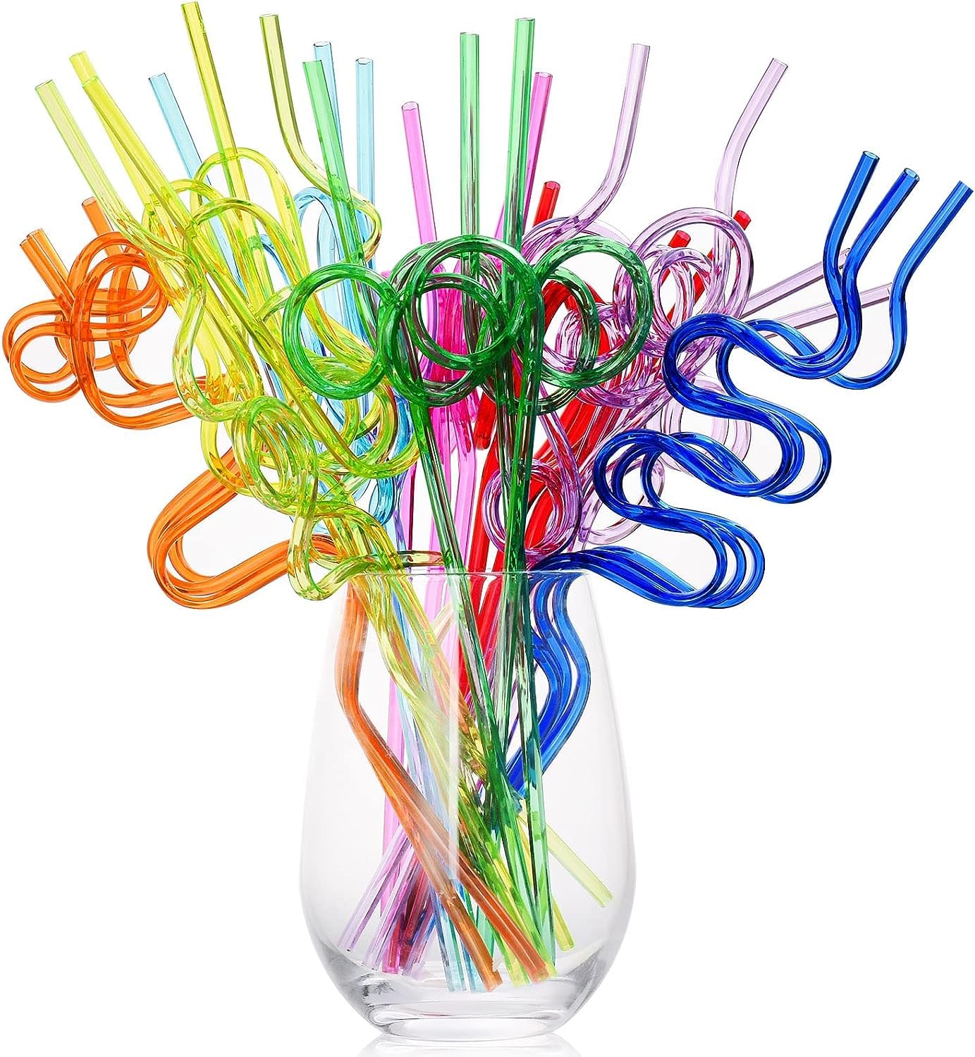 Crazy Straws for Kids, 40 Pcs Reusable Silly Assorted Shapes & Colors Twisty Plastic Loop for Christmas Party Supplies