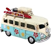NAUTIMALL Vintage Mini Camper Van Decor, Tropical Flower Decals, Coastal Beach Style Ornament for Shelf Table Home Decoration, Light Blue