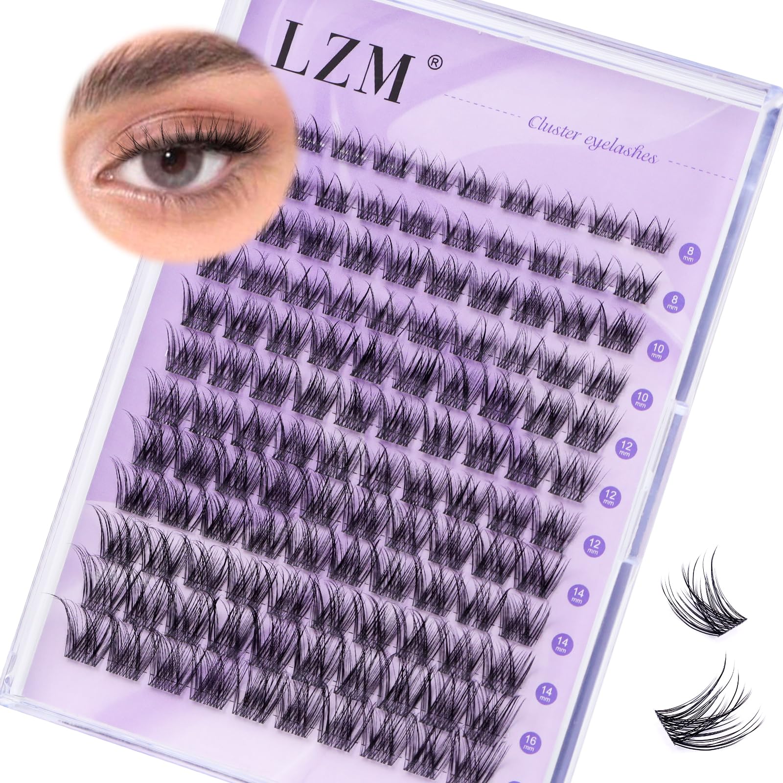 LZM Individual & Cluster Lashes - 120pcs Mixed Lengths (8-16mm) C Curl Natural Lashes - Lightweight PBT Fibers - Black — image 1