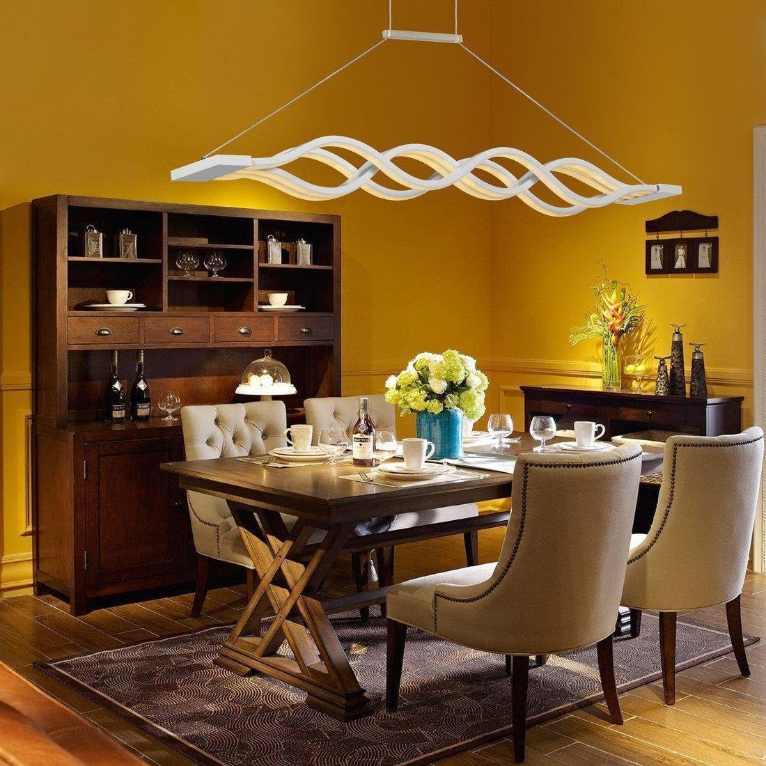 Modern LED pendant light Dining table Hanging lamp height adjustable Elegant Curving Wave design Living room Kitchen LED Pendellampe Aluminum pendant light 60W [Energy class A ++]