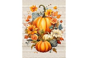 MJHRCLL Fall Diamond Painting Kits for Adults,5D DIY Diamond Art Kits Full Round Drill, Pumpkins with Flowers Picture Paint with Diamonds Crafts Mosaic Art for Home Wall Decor 12X16 Inch(30X40CM