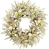wwmira 24 Inch Christmas Wreath for Front Door, Glittery Gold and Green Artificial Winter Wreath with Pine Needle, Pine Cones, White& Gold Berries,Indoor Outdoor Holiday Decor for Porch, Wall