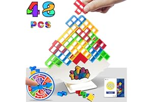 Btolin 48pcs Stack Attack Game, Tetra Balance Tower Game for 2 Players+, Family Games for Kids & Adults, Team Parties Stacking Blocks Toy, Kids Gifts