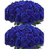 Lcuasc 50pcs Artificial Roses Flowers in Bulk,Realistic Silk Fake Rose with Long Stem for Wedding Centerpieces Bouquet Party Floral Arrangement Home Decoration(Royal Blue)