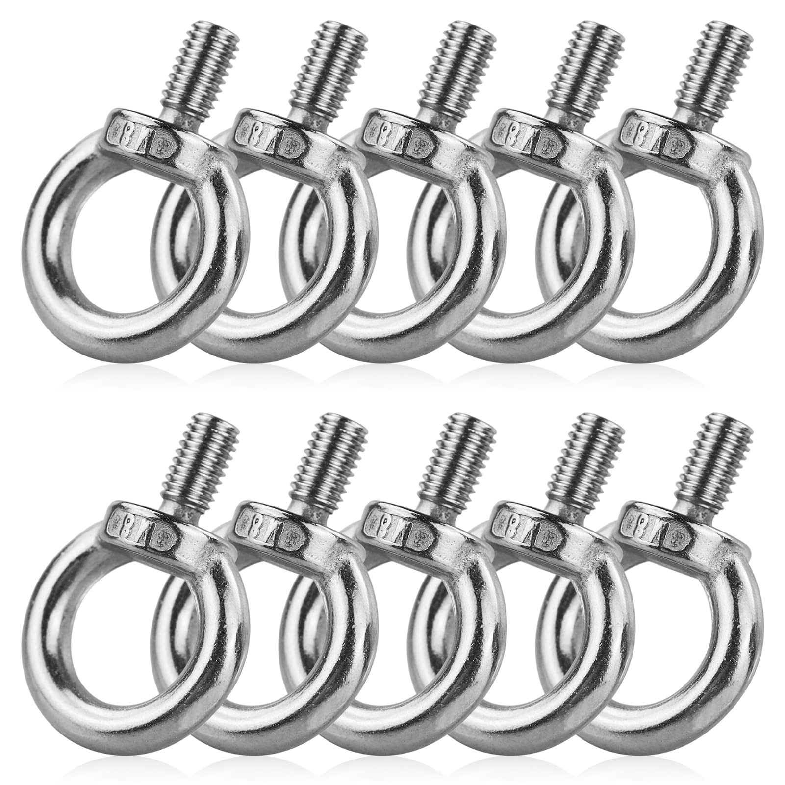 10 Pcs M8 Lifting Eye Bolt,Ring Shape Eyebolts, 304 Stainless Steel Lifting, Hardware Eye Nut,Ring Shape Eyebolts Male Thread Ring Screw for Living Lifting and Various Engineering Equipment