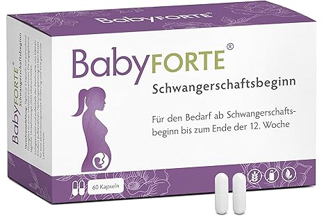 BabyFORTE Schwangerschaftsbeginn bis Ende 12. Woche 60 Kapseln 800 mcg Folsäure, Eisen, Jod & mehr Vegan Vitamine Schwangersc