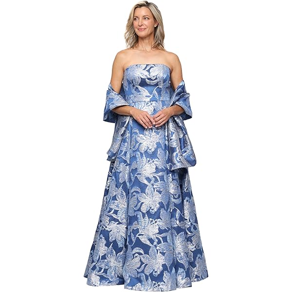 alex evenings jacquard dress Alex Evenings Printed Jacquard Ballgown with V-Neckline MAUVE MULTI / 6