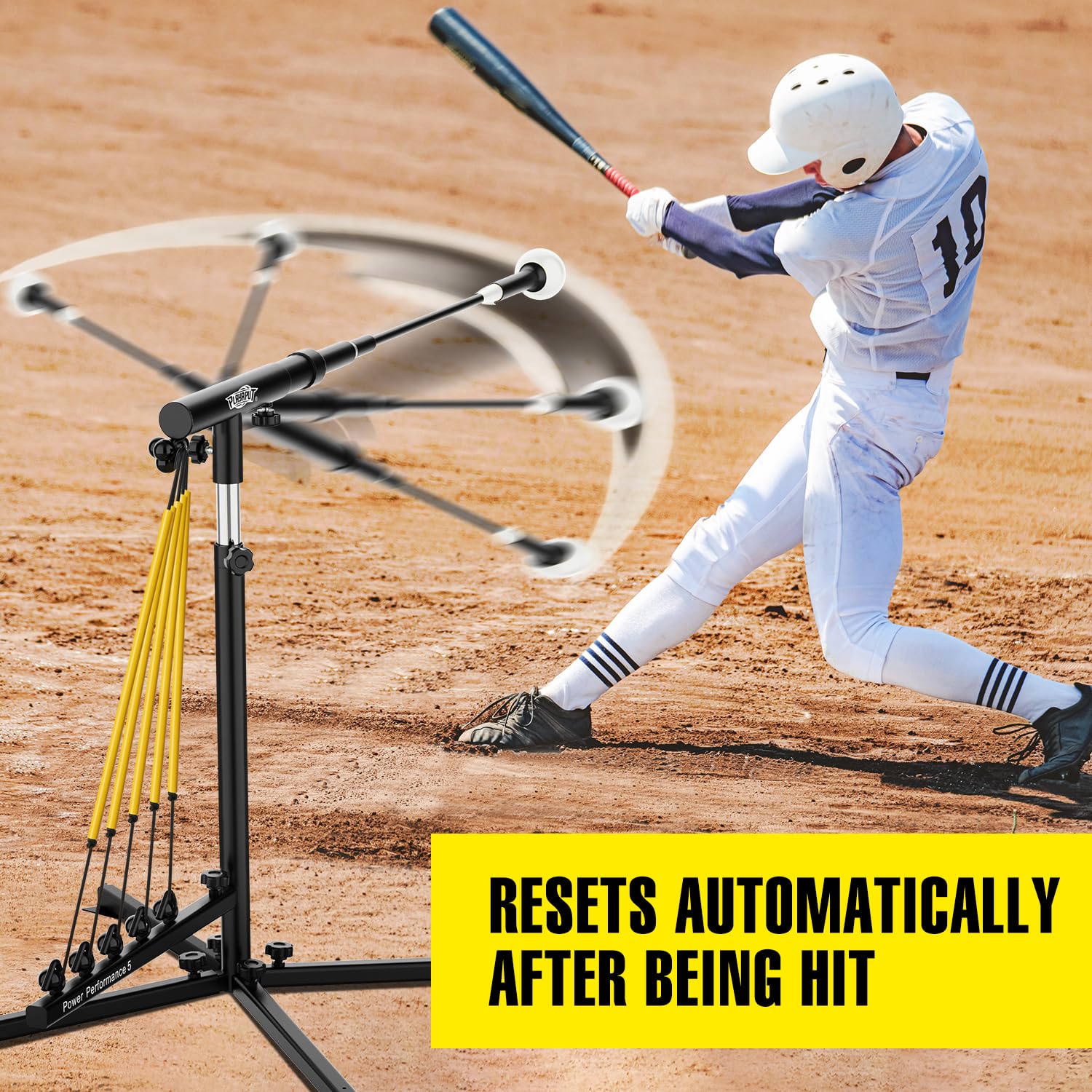 PLAYAPUT Baseball Softball Swing Trainer with 5 Power Bands,Auto Reset Baseball Training Equipment,Baseball Hitting Trainer,Height Adjustable 31-47 inches Softball Swing Trainer Improve Power,Speed