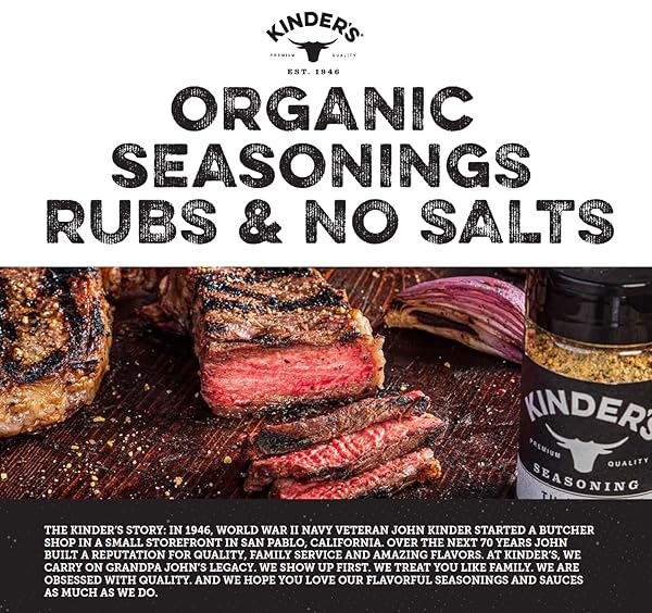 KINDER’S ORGANIC BUTTERY STEAKHOUSE RUB, PREMIUM QUALITY SEASONING, MSG FREE, USDA CERTIFIED ORGANIC, 3 OZ