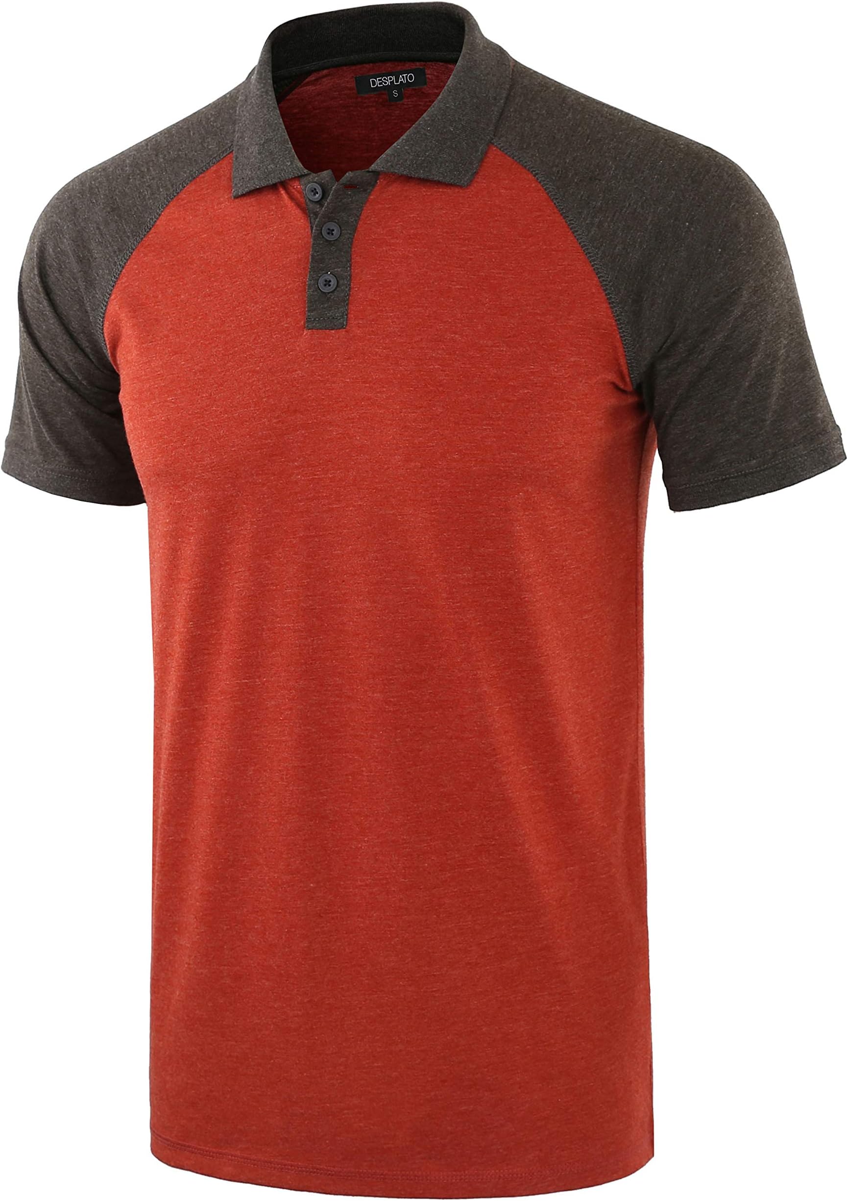 DESPLATO Men Casual Basic Active Short Raglan Sleeve Jersey Henley Polo T Shirt