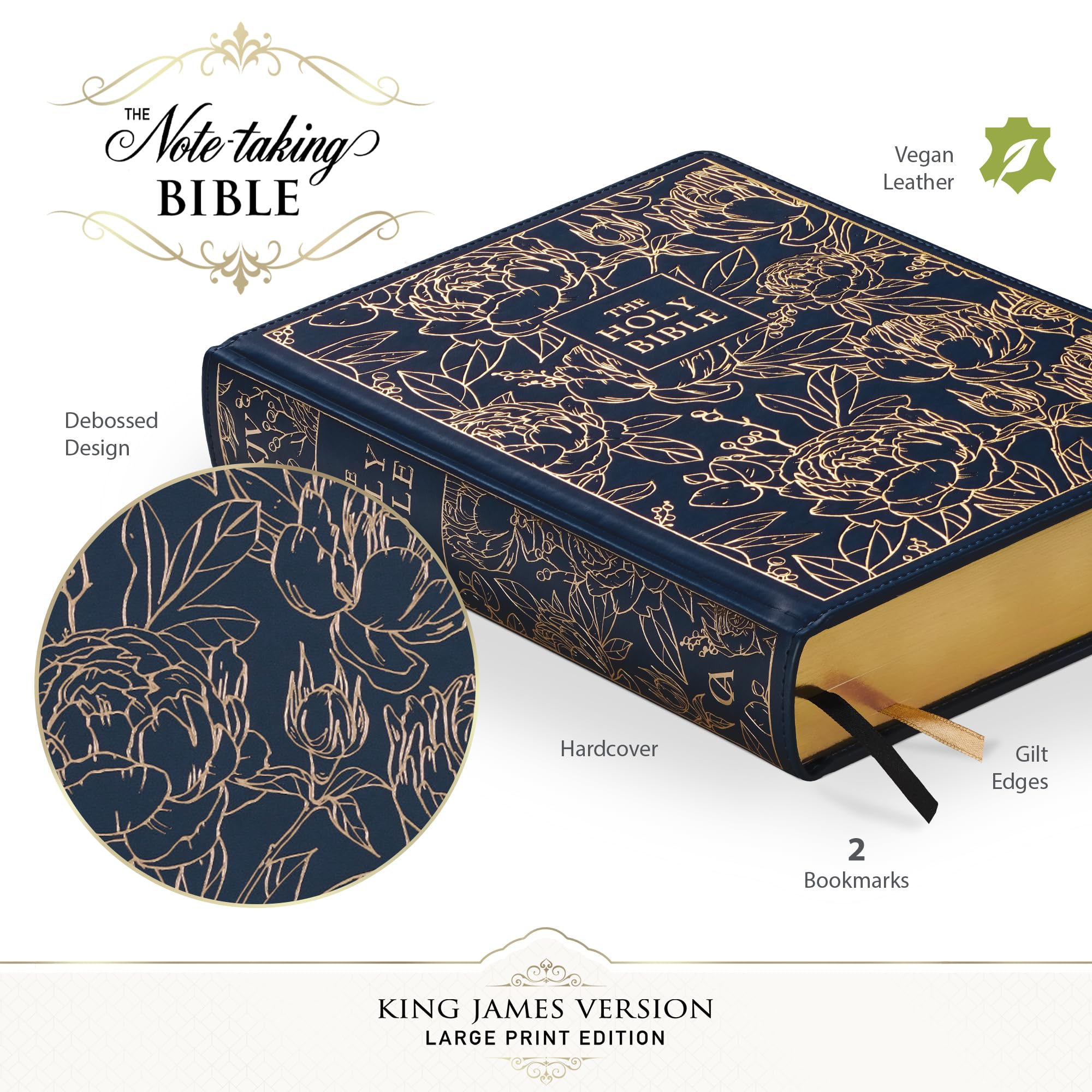 KJV Holy Bible, Large Print Note-taking Bible, Faux Leather Hardcover - King James Version, Navy w/Gold Floral (KJV Note-taking Editions) KJV Holy Bible, Large Print Note-taking Bible, Faux Leather Hardcover - King James Version, Navy w/Gold Floral (KJV Note-taking Editions) Hardcover
