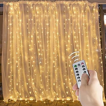 Brightown Window Curtain Lights 600 Led 20 Ft Dimmable With Remote To Set 8 Lighting Modes Timer Unconnectable Led Lights For Bedroom Wall Wedding Decorate String Lights Warm White No Curtain Amazon Com