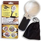 MagniViz Magnifying Glass with Light and Folding Stand - Large Illuminated Hand Held & Hands Free Magnifier 3x 4.5x Magnification - For Reading, Crafts, Hobbies - Bonus Cloth Pouch - Refund Guarantee!