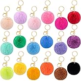BQTQ 18 Pieces Pom Pom Keychain Rabbit Faux Fur Ball Keychain Fluffy Pom Pom Keychain Pom Pom Puff Ball with Keychain Hooks