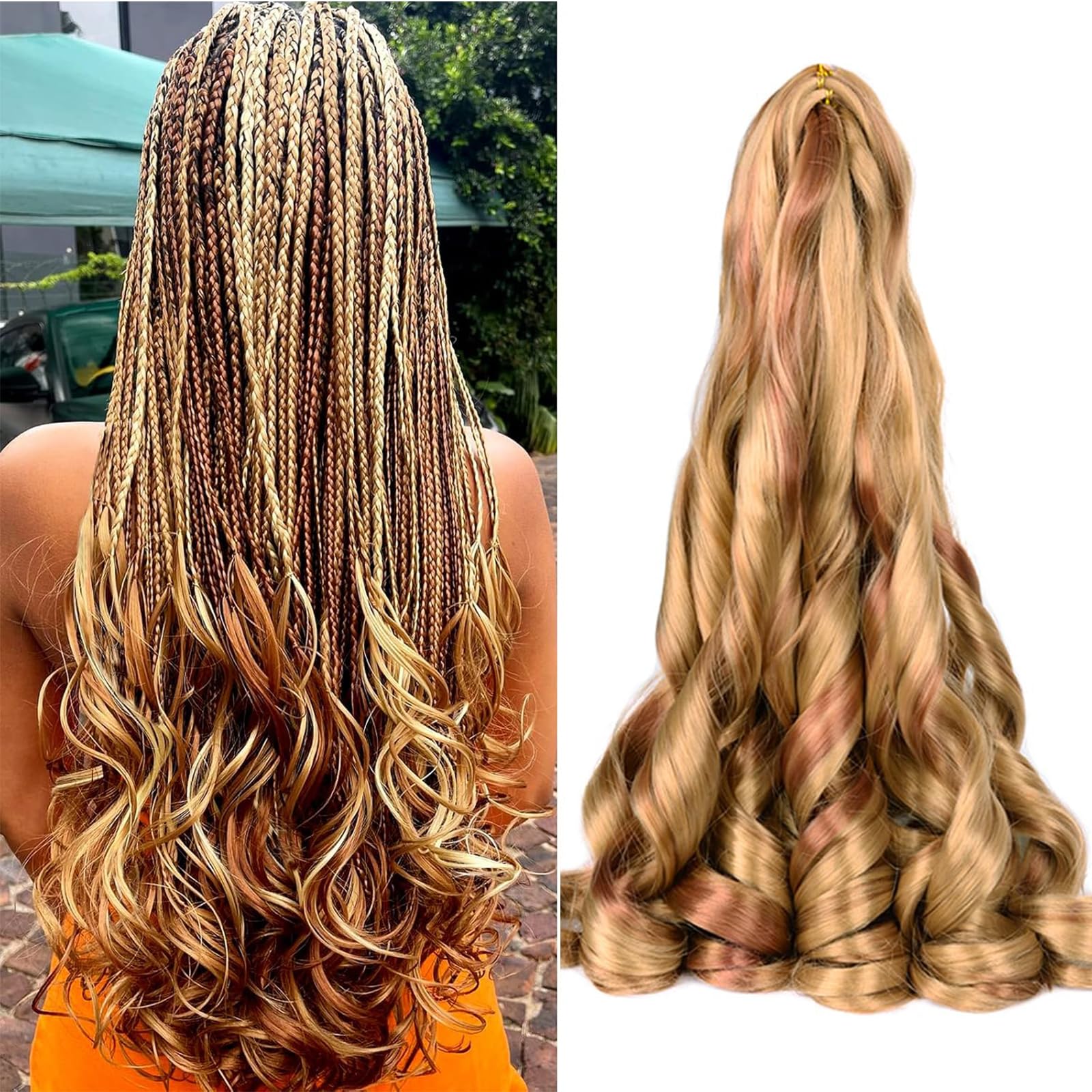 French Curl Braiding Hair 24 Inch 8 Packs Pre Stretched Loose Wave Bouncy Braiding Hair Spanish Curly Ends Synthetic Hair Extensions for Braiding（P27/30） — image 1