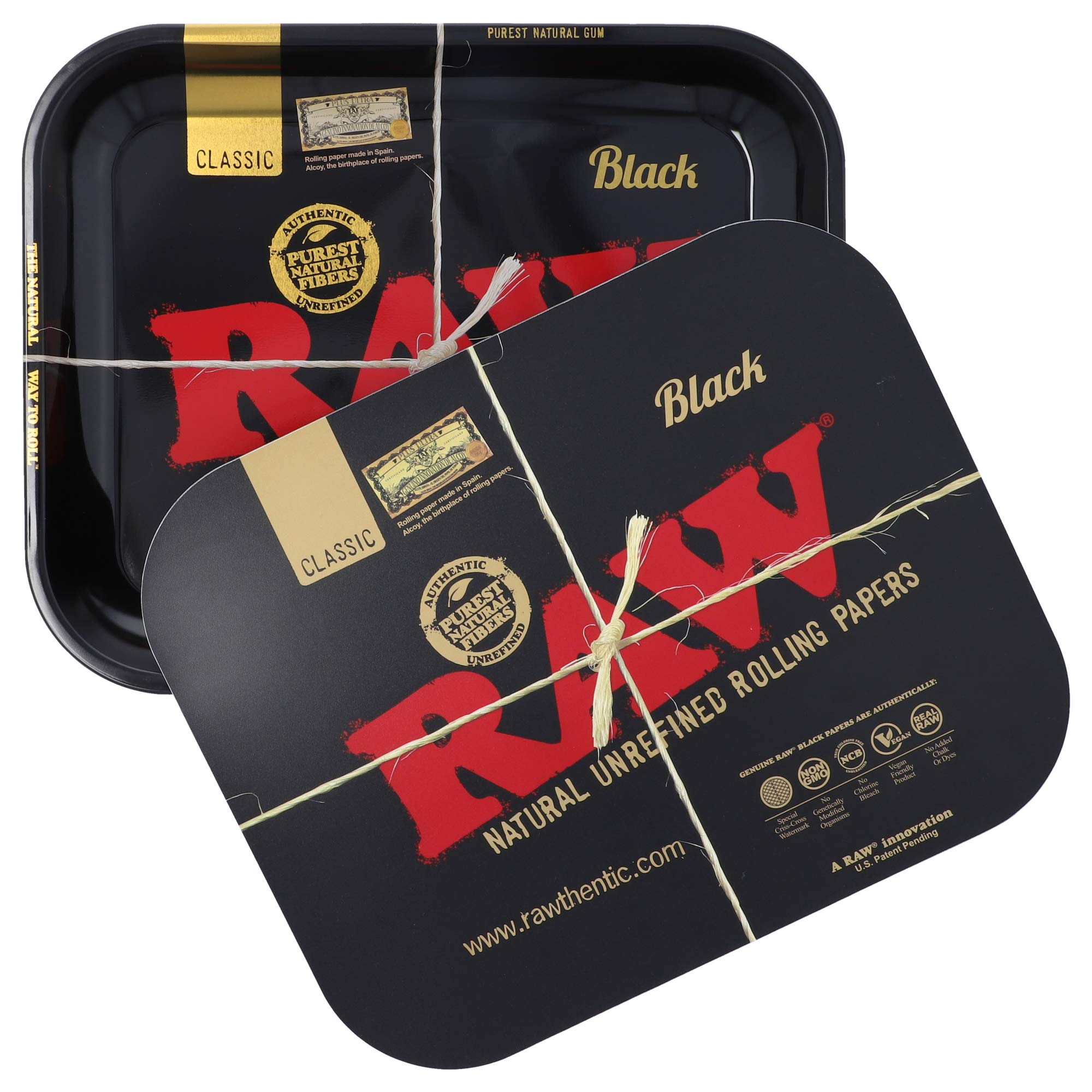 RAW Bundle - Black Rolling Tray with Black Magnetic Tray Cover | Size - Large | Perfect Storage for Home or On-The-Go