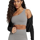ODODOS Seamless One Shoulder Sports Bra for Women Ribbed Asymmetrical Non Padded Yoga Crop Tank Tops