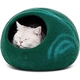 MEOWFIA Cat Cave – Premium Felt Cat Bed for Indoor Cats, Handmade Merino Wool (Emerald, Medium)