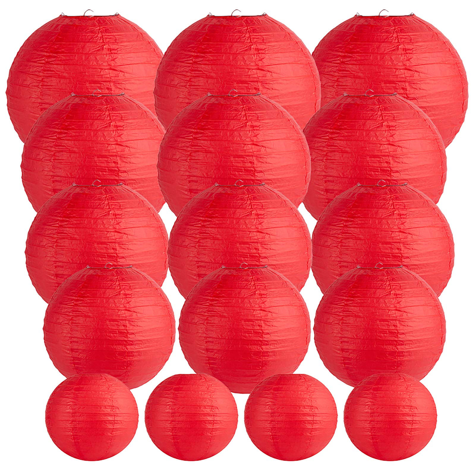 Photo 1 of BESKIT 16 Packs Paper Round Lanterns Party Hanging Lanterns with Assorted Sizes for Wedding Party Anniversary Decorations (Red)