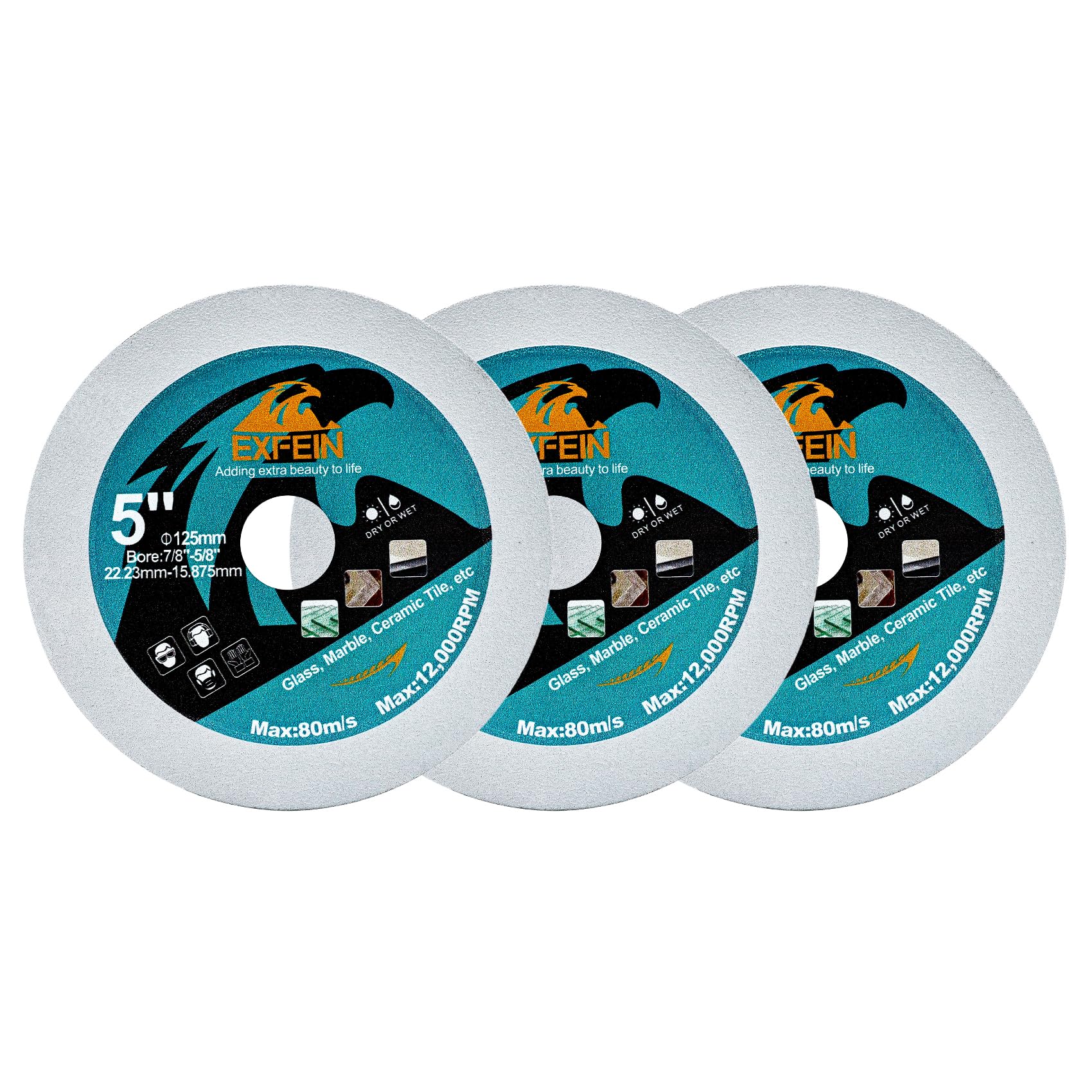 EXFEIN Glass Cutting Disc 125mm 3pcs Ultra-Thin Diamond Disc Wheel Diamond Cutting Disc for Glass Jade Wine Bottles Tile Ceramic Marble