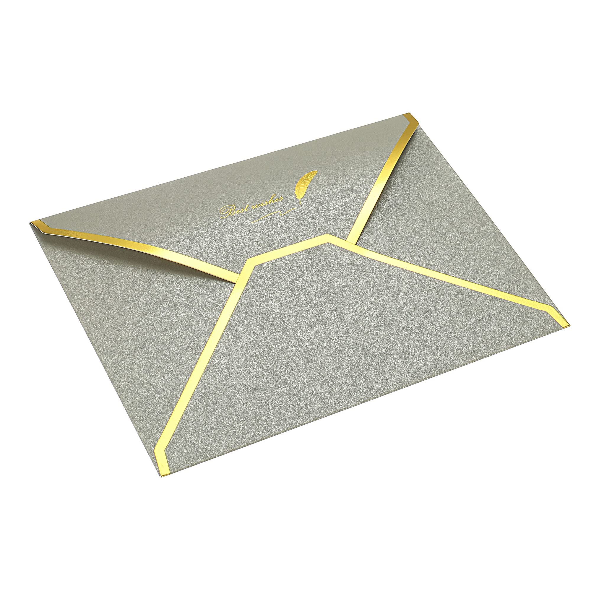 PATIKIL V Flap Envelopes, 10 Pack 7 x 5'' Luxury Style Gold Border Greeting Card Envelope for Invitations Weddings, Silver
