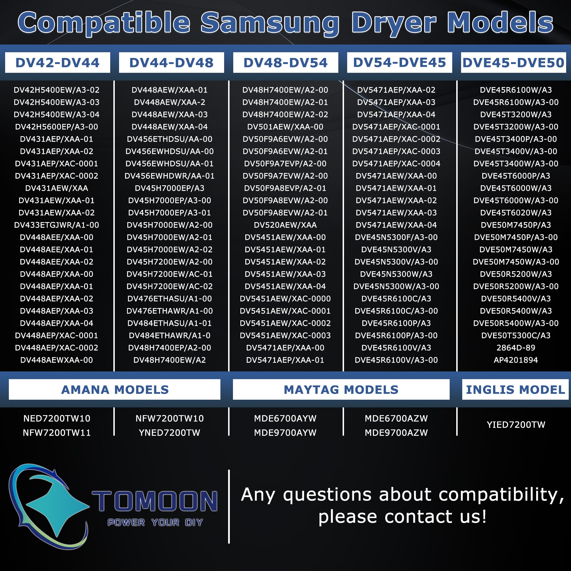 【5000+ Cycle Life】DC47-00019A Heating Element for SAMSUNG Dryer DV42H5000EW/A3 DV45H7000EW/A2 DV40J3000EW/A2 DVE50R5400V/A3 DV42H5200EP/A3 DVE50R5200W/A3 DVE50M7450W/A3 3 DV210AEW/XAA by TOMOON