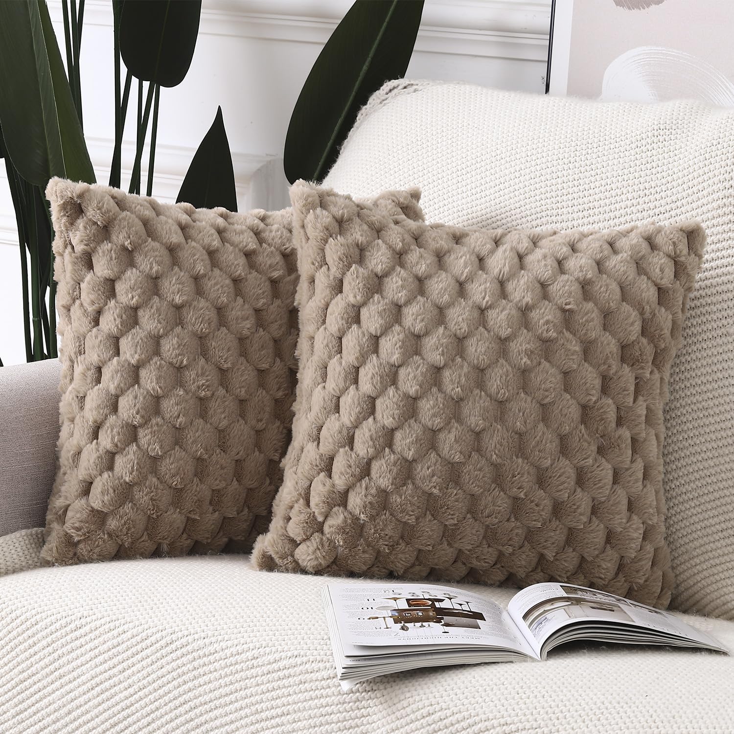 Madizz Faux Wool Camel Cushion Covers 20x20 inch, 50x50 cm, Set of 2 Super Soft Boho Throw Pillow Covers Decorative Textured Pillowcases for Sofa Bedroom โ image 1