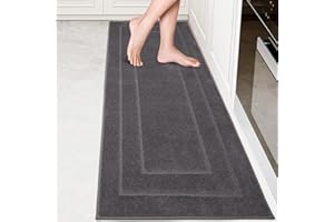 PURRUGS Machine Washable Kitchen Runner Rug 24" x 70", Non-Slip/Skid Hallway Runner Rug, Super Absorbent Soft Area Rug for Kitchen, Hallway & Laundry, Rolled Packaging, Grey