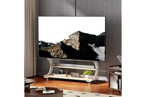 BEISHI Arc-shaped Art Mobile TV Stand Rolling TV Cart with Wheels for most 50-100 Inch TV Portable Floor TV Stand with 2-Tier Wooden Shelves, Height Adjustable Holds up to 220lbs,Max VESA 900x600mm (White)