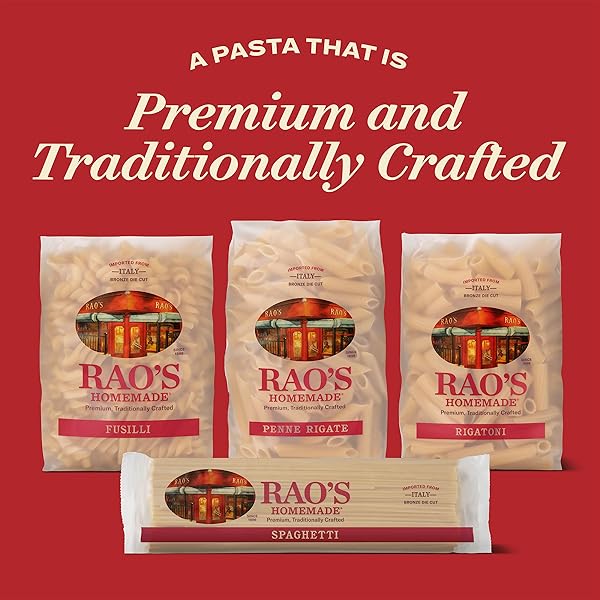 RAO’S HOMEMADE SPAGHETTI PASTA, 16OZ, TRADITIONALLY CRAFTED, PREMIUM QUALITY, FROM DURUM SEMOLINA FLOUR, TRADITIONAL BRONZE DIE CUT, IMPORTED FROM ITALY