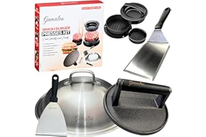 Gamalou® Smash Burger Press Kit: 7" Cast Iron Grill Press, 12" Melting Dome, 3-in-1 Patty Maker, 4.3" Spatula & 4" Scraper, Griddle Accessories for Blackstone, Grills, Flat Top, BBQ, Fry Pan