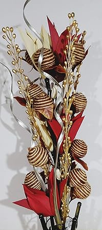 Bunch of Handmade Dry Palm Leaf Flowers, moti Sticks and Jute Thread Balls /60cm Bunch