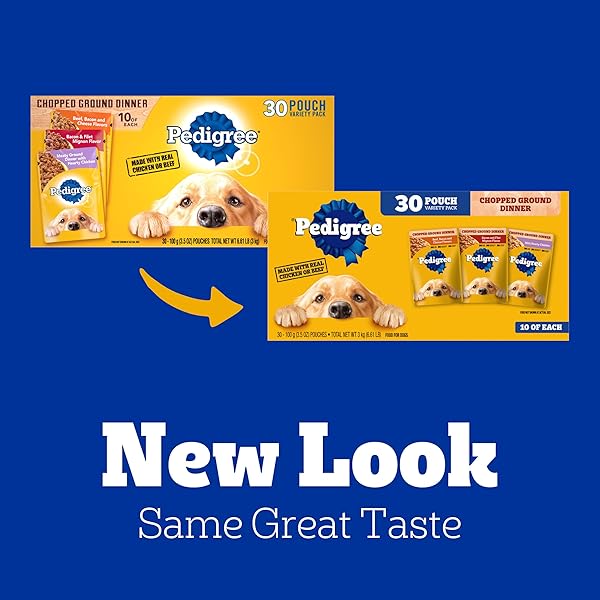PEDIGREE CHOPPED GROUND DINNER WET DOG FOOD POUCHES VARIETY PACK, 3.5 OZ POUCHES, 30 COUNT