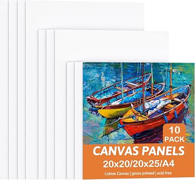 Koncci Canvas for Painting Set of 10 20x20cm 20x25cm A4 Cotton Acid-Free
