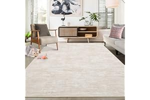 MilleLoom 8x10 Washable Area Rug, Warm Beige Solid Minimalist Faux Wool Low Pile Rug, Soft Neutral Carpet for Living Room Bed