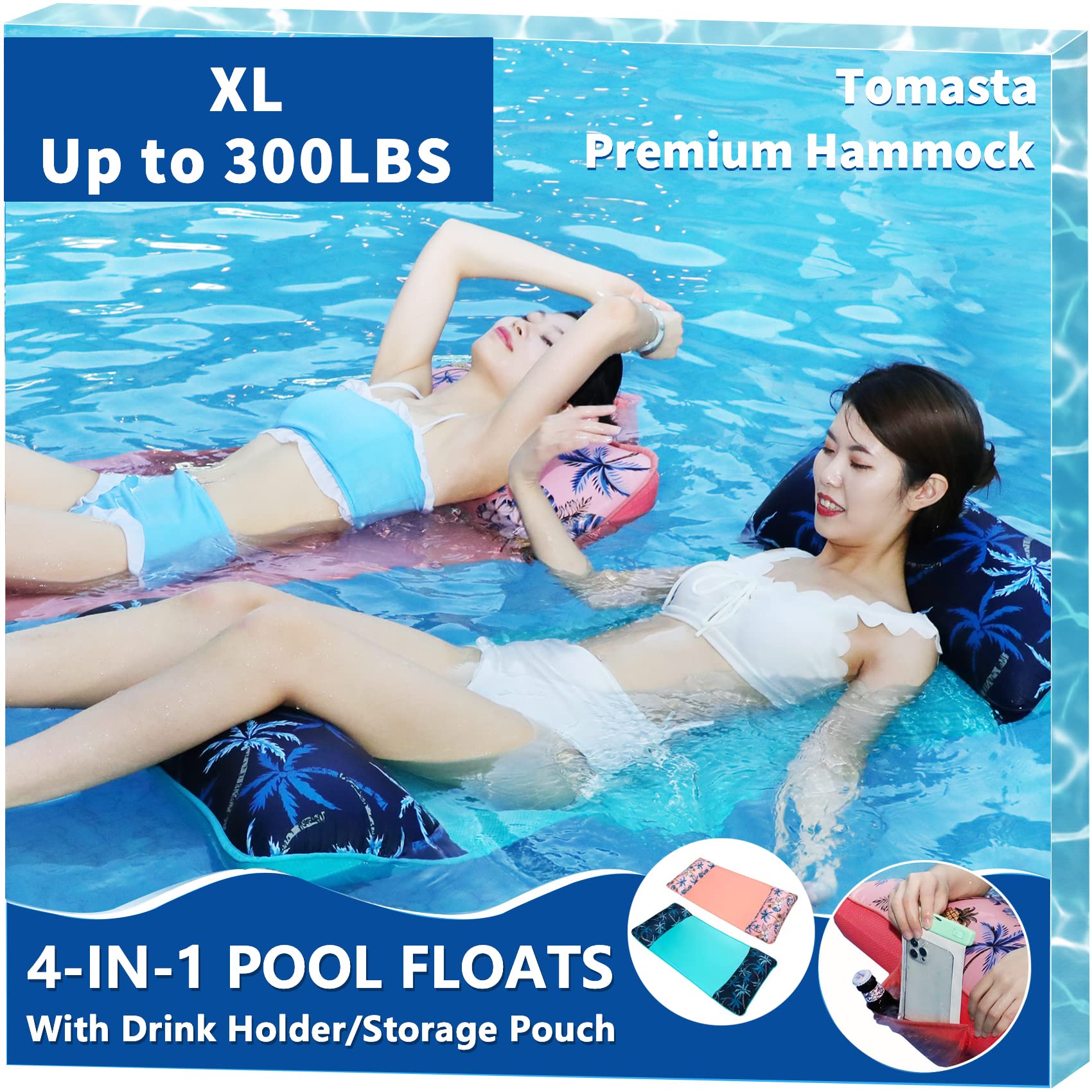 Inflatable Pool Floats, Adult size lilo foaties, Resuable luxury Pool Hammock, 5-1 Multifunction pool Lounger-Chair-Raft-Drifter-Saddle-Dink holer, Soft and Comfortable for Quality Vacation, 2 packs