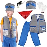 Flotory 7 Pcs Kids Train Engineer Costume Set Engineer Hat Conductor Vest Bandana Train Conductor Dress Up Outfit for Boys and Girls Halloween Career Day Pretend Party Cosplay