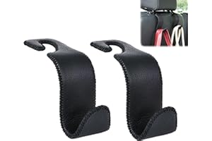 Amooca Car Seat Headrest Hook Universal Vehicle Storage Hanger Leather with Metal Car Seat Back Organizer for Handbag Purse Coat Black 2 Pack