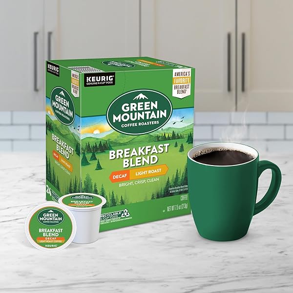 GREEN MOUNTAIN COFFEE ROASTERS BREAKFAST BLEND DECAF COFFEE, KEURIG SINGLE SERVE K-CUP PODS, LIGHT ROAST, 24 COUNT