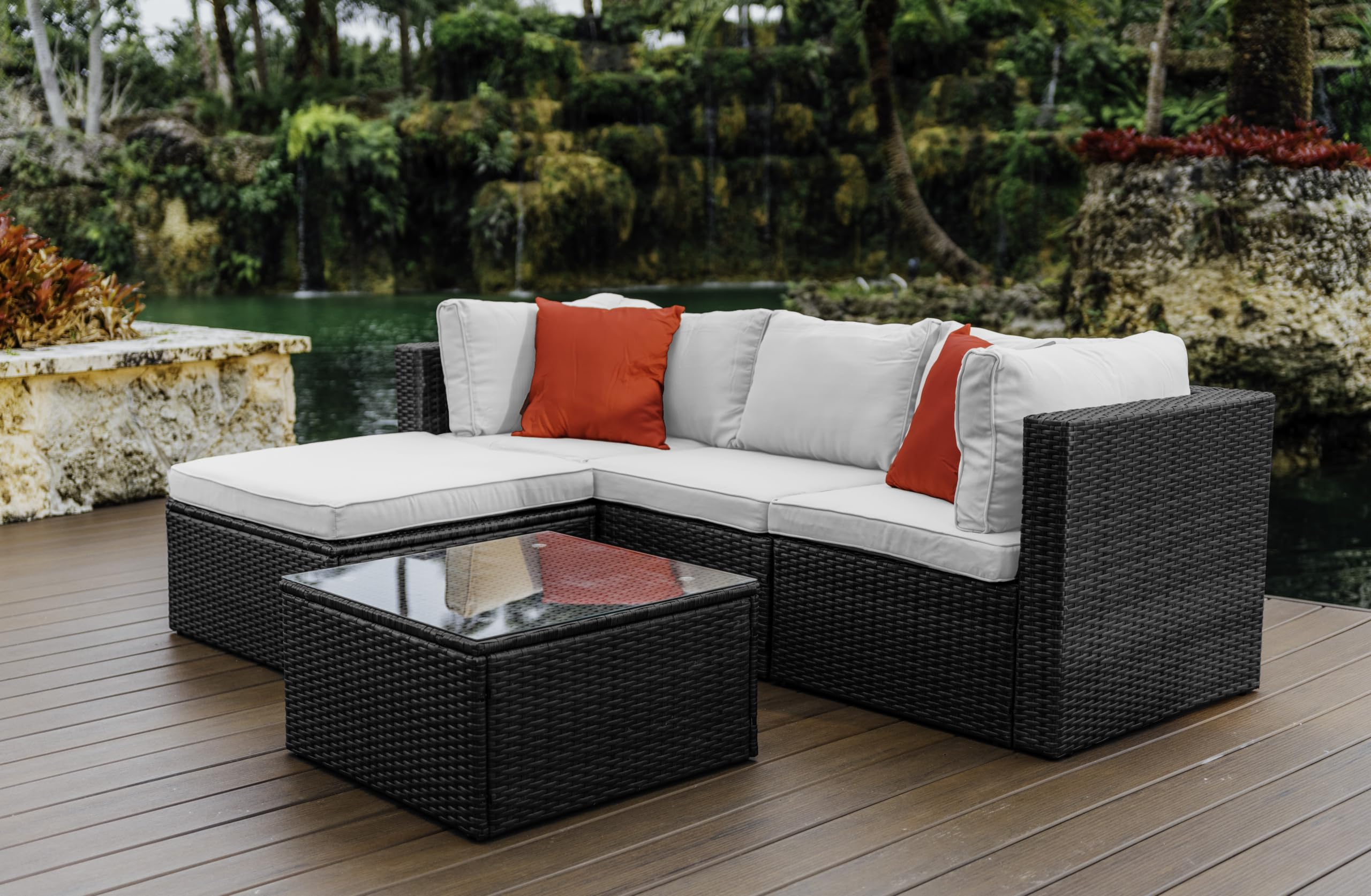 Photo 1 of ***BOX 1 OF 2***

Nestl Outdoor Sectional Patio Furniture Set – 5 Piece Outdoor Patio Furniture Set with Outdoor Couch and Sectional Seating - Black with Off White Cushions, Standard