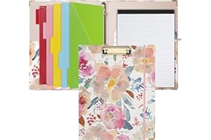 Hiwhy Clipboard with Storage, 3 Ring Binder 1 Inch for Letter Size 8.5"x 11", Cute Clipboards Binder with Refillable Notepad 5 Extra Folders with Storage and Tabs, Nursing School Office Supplies