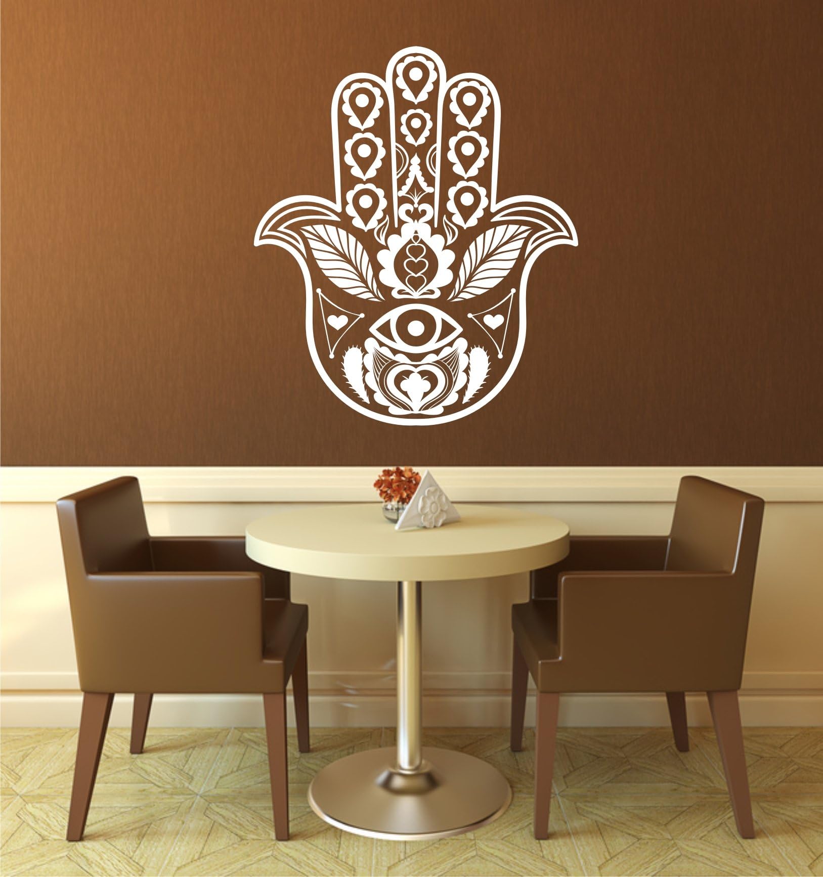 Wall Sticker Hamsa Hand Fatima Hamsa Hamsas in 33 Colours Matt or Gloss Finish Mandala Yoga Protection Wall Sticker 60x70 cm - orange matt
